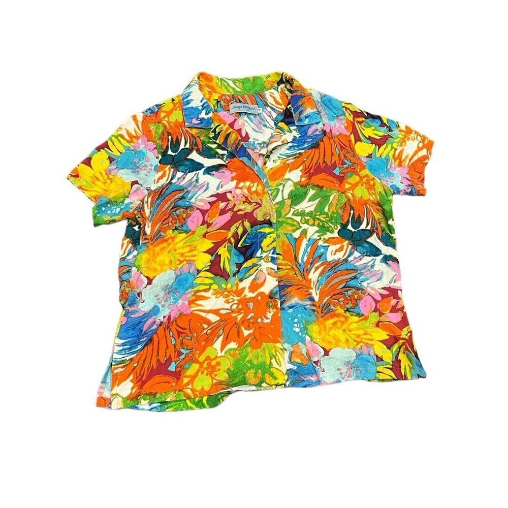 JAMS WORLD Montpellier Print Button Down Blouse Top Womens Medium Hawaii bold